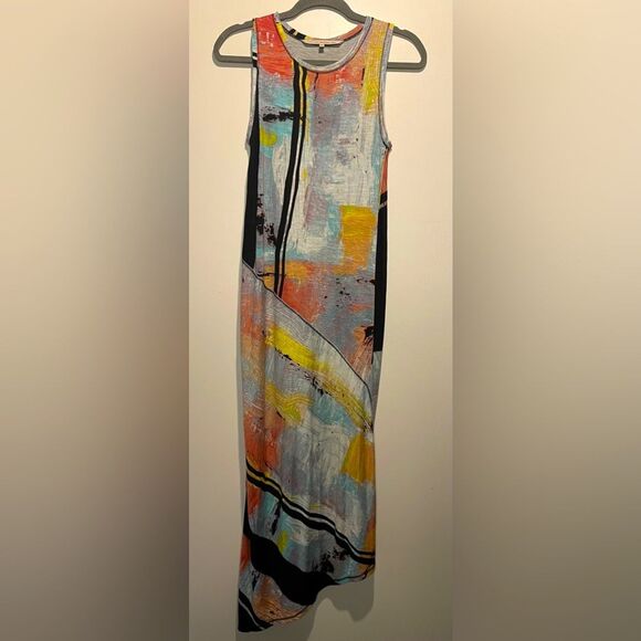 RACHEL Rachel Roy- Asymmetrical Sleeveless Lined Abstract Midi Dress- Size XS - Picture 1 of 9